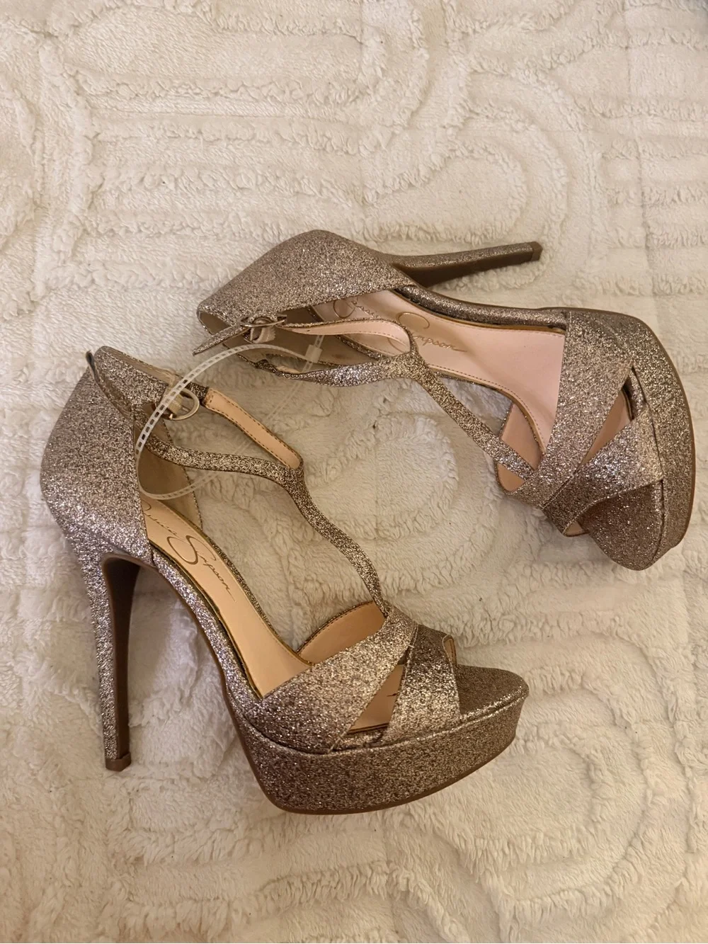 Jessica Simpson Rose Gold Glitter Platform Stiletto Heels